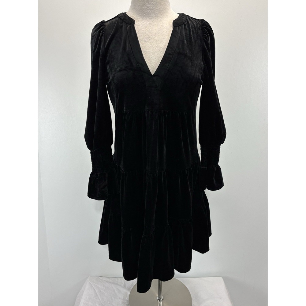 Pomander Place Kenzi Dress Women's XS Black Velvet Tiered Shift Whimsigoth Fairy